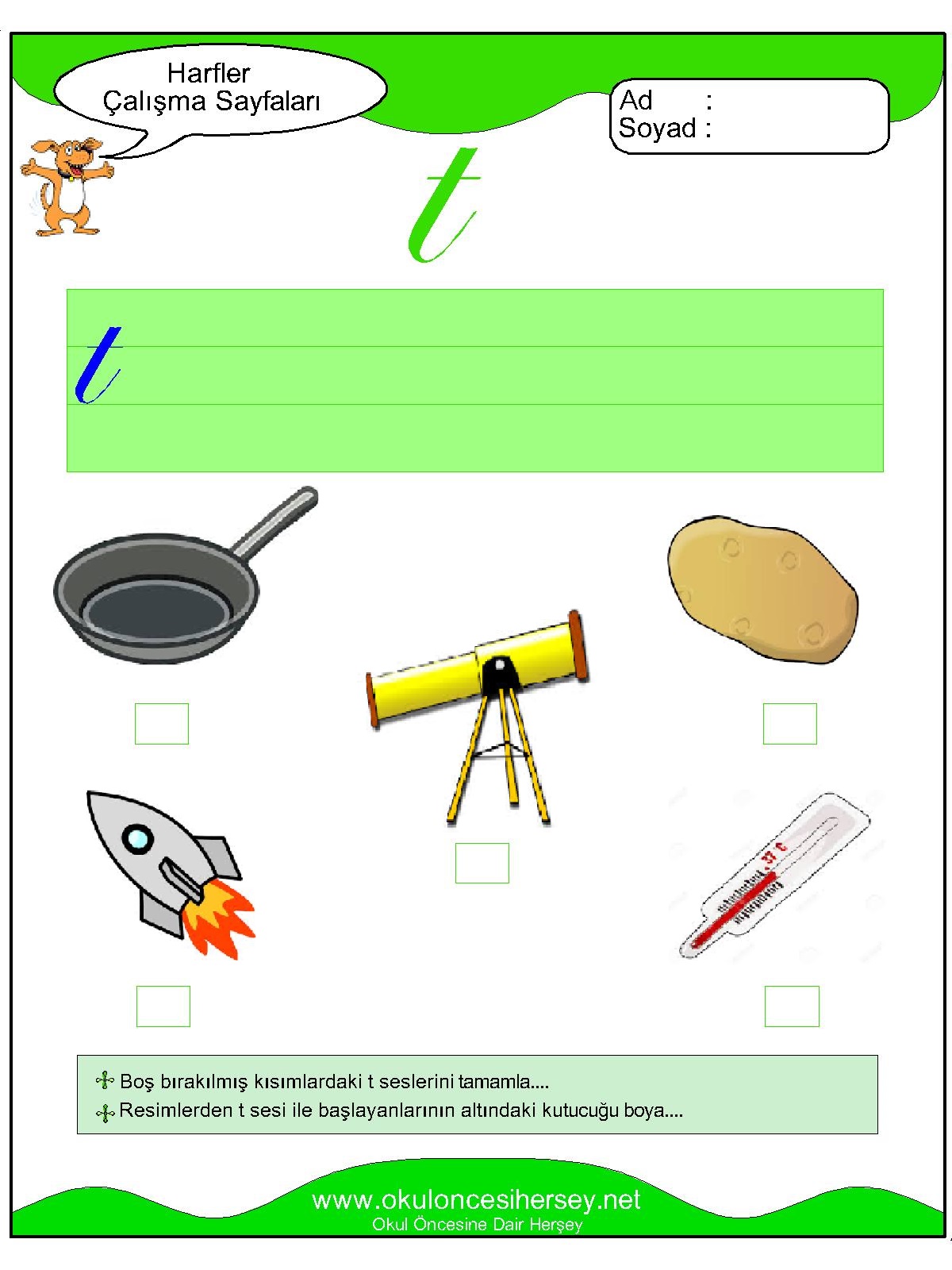 T Sesi Çalışma Sayfaları